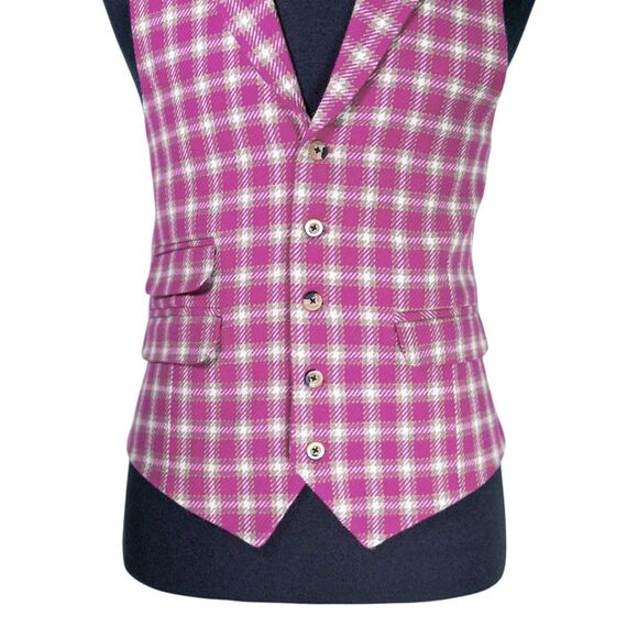 Mens Plaid Vest 42R Pink White Lambswool Waistcoat Formal Wedding Prom Party - Picture 5 of 10